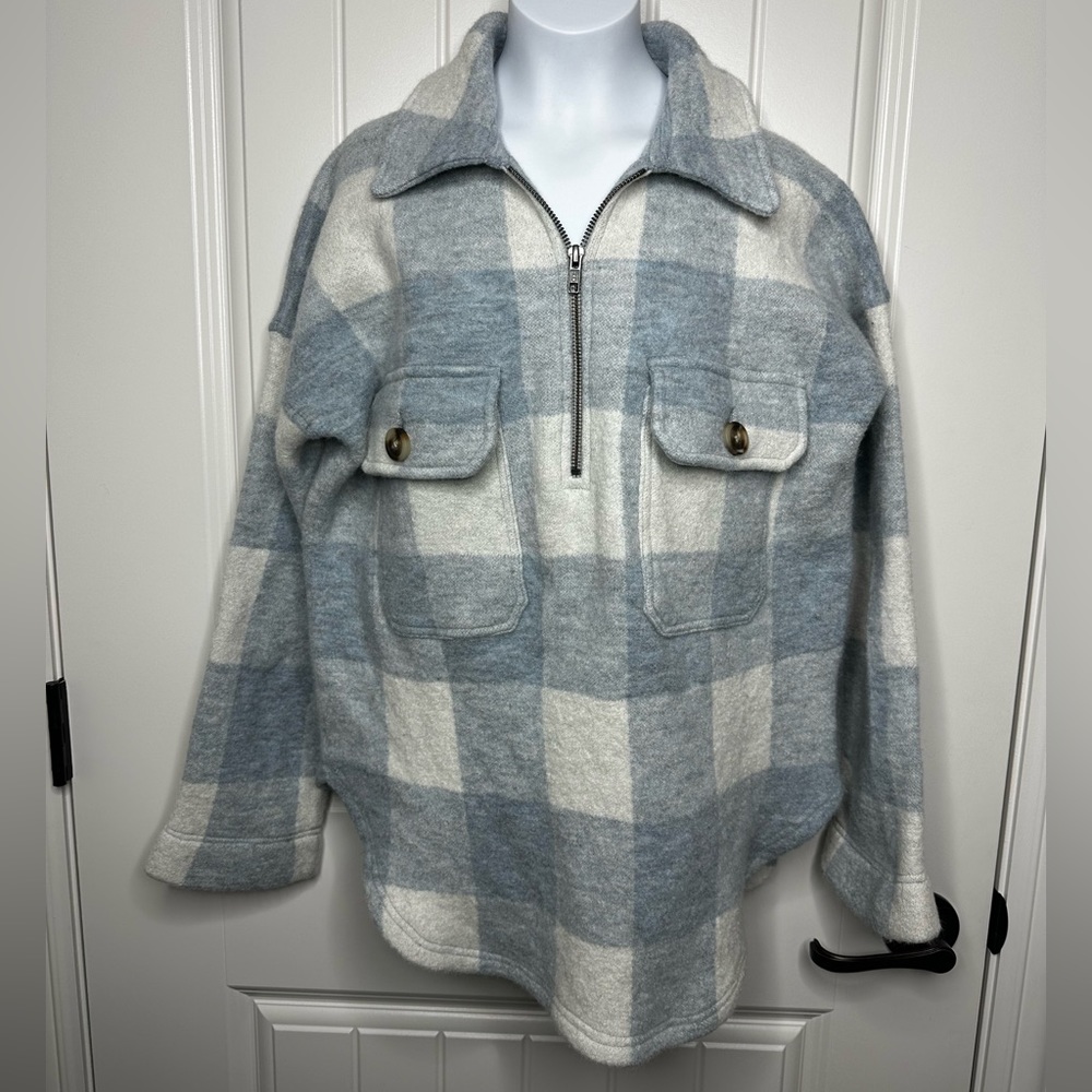 Madewell | Women’s Boiled Wool Half-Zip Popover Buffalo Check Sweater
